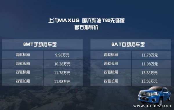 上汽MAXUS T60国六柴油版皮卡上市 售9.98万元起
