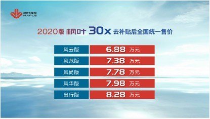 新能源枫叶30X新车上市 售6.88万起